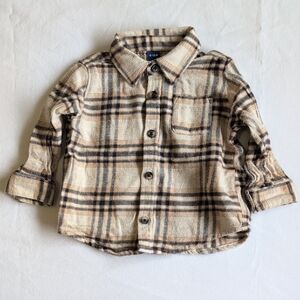 old navy soft feel plaid flannel button down shirt cotton beige 6-12 months baby